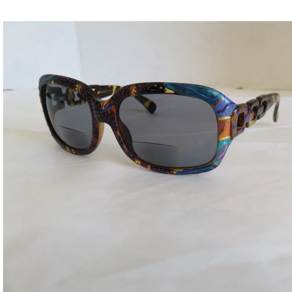 Hand Painted Bifocal Sunglasses +2.50 Oversized Square Tortoise R537BF/T Multi
